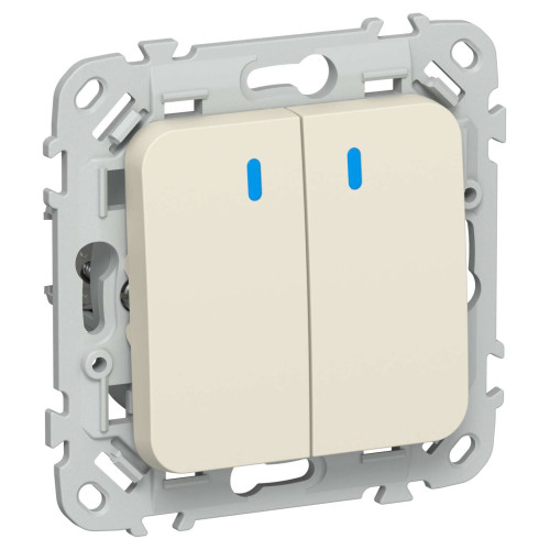 FLITE Выключатель 2-клавишный с индикацией 10А ВС12-1-1-ФлСл сливочный IEK