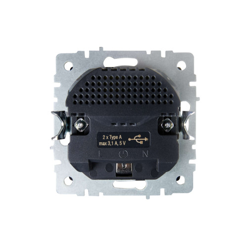BRITE Розетка 1-местная с заземлением с защитными шторками 16А с USB A+A 5В 3,1А РЮш10-2-БрГ графит IEK