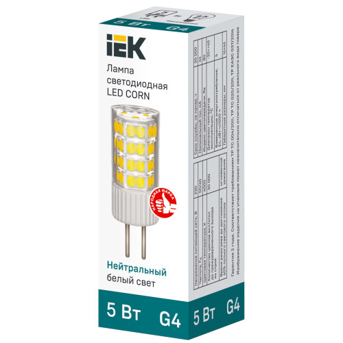 Лампа светодиодная CORN капсула 5Вт 230В 4000К керамика G4 IEK