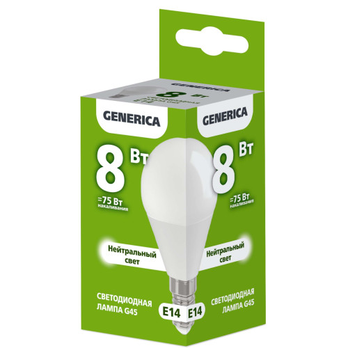 Лампа светодиодная G45 шар 8Вт 230В 4000К E14 GENERICA