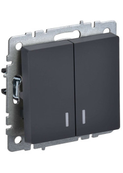 BRITE Выключатель 2-клавишный с индикацией 10А ВС10-2-1-БрГ графит IEK