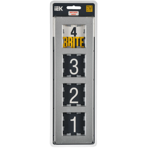 BRITE Рамка 4-местная РУ-4-1-Бр металл алюминий RE IEK