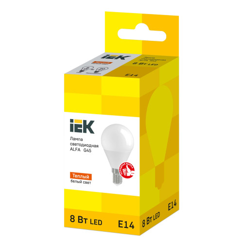 Лампа светодиодная ALFA G45 шар 8Вт 230В 3000К E14 IEK