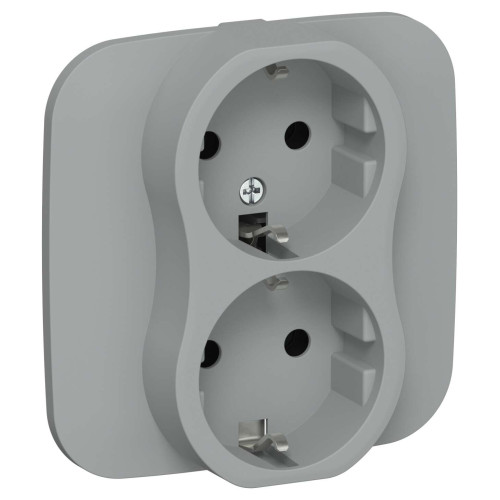 FLITE Розетка 2-местная с заземлением без защитных шторок безвинтовое крепление 16А РС12-1-А-ФлС серый IEK