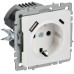 BRITE Розетка 1-местная с заземлением с защитными шторками 16А с USB A+C 18Вт РЮш11-1-БрАБ арктический белый IEK