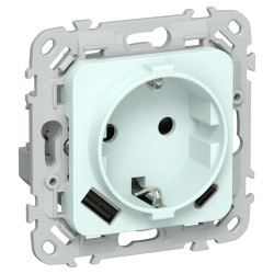 FLITE Розетка 1-местная с заземлением с защитными шторками 16А с USB A+C 20Вт РСЮшс11-0-ФлХЛ холодный лед IEK