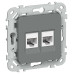 FLITE Розетка 2-местная компьютерная RJ45 категория 5Е UTP РК5е-2-0-ФлМА мокрый асфальт IEK