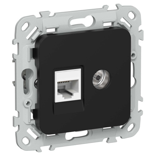 FLITE Розетка 2-местная RJ45/TV категория 6 UTP РКТВ6-2-0-ФлЧ черный IEK