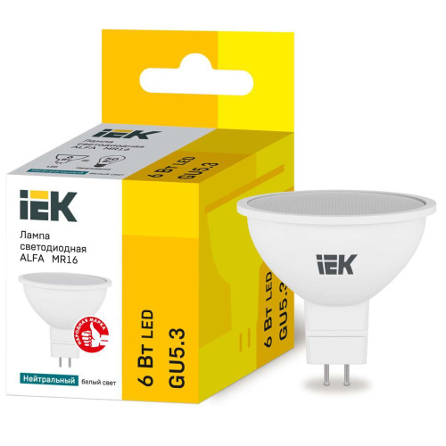 Лампа светодиодная ALFA MR16 софит 6Вт 230В 4000К GU5,3 IEK