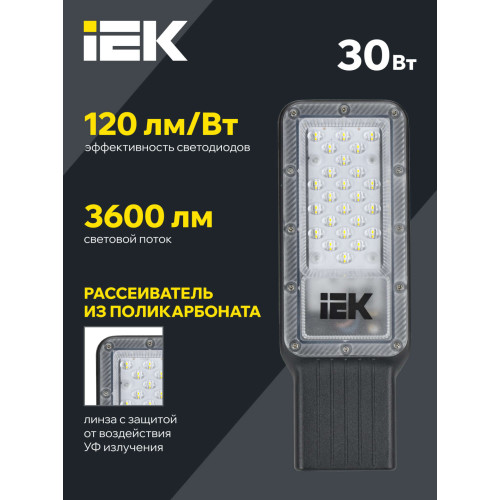 Светильник светодиодный консольный ДКУ 1011-30Ш 5000К IP65 IEK