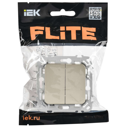FLITE Выключатель 2-клавишный 10А ВС12-1-0-ФлШ шампань IEK