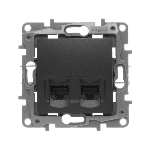 ETIKA Розетка компьютерная двойная RJ45 категория 5Е UTP антрацит