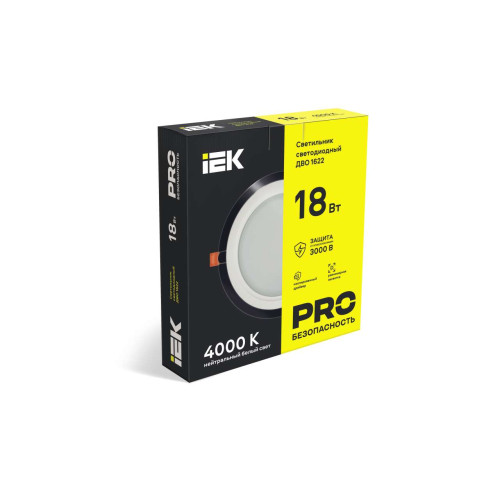 Светильник светодиодный ДВО 1622 со стеклом круг 18Вт 4000К IP20 IEK