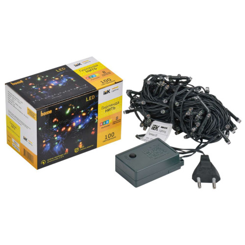 Гирлянда нить 10м 100 светодиодов RGB IP20 зеленый шнур 1,5м 230В контроллер 8 сцен IEK