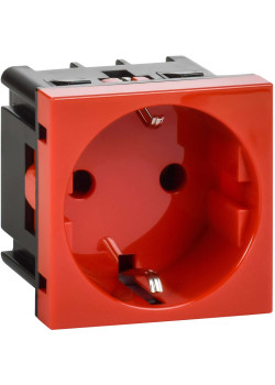 Розетка с заземляющим контактом без защитной шторки и винтовым зажимом (2 модуля) красная