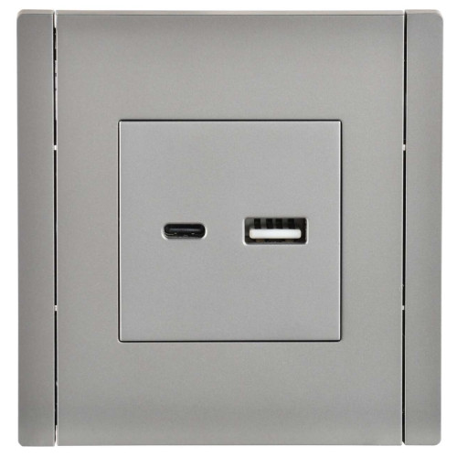 FORTE&PIANO Розетка USB A+C 3,1А FP550 сталь IEK