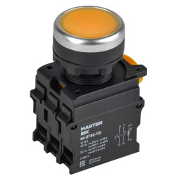 Кнопка с подсветкой d=22мм 1NO+1NC жёлтая MASTER IEK