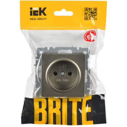 BRITE Розетка 1-местная без заземления с защитными шторками 10А РСш10-2-БрШ шампань IEK