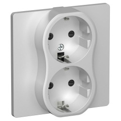 FLITE Розетка 2-местная с заземлением с защитными шторками 16А РСш12-0-К-ФлА алюминий IEK