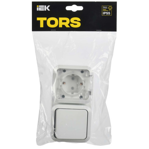 TORS Блок розетка + выключатель горизонтальный 16А IP55 TS342 белый IEK