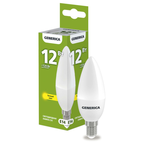Лампа светодиодная C35 свеча 12Вт 230В 3000К E14 GENERICA