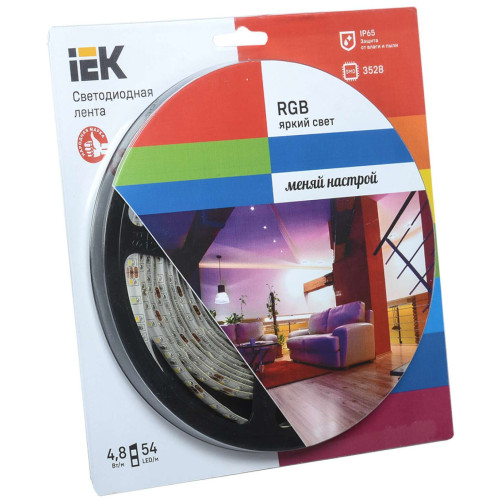 Лента светодиодная 5м блистер LSR-3528RGB54-4.8-IP65-12V IEK-eco
