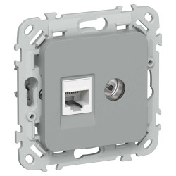 FLITE Розетка 2-местная RJ45/TV категория 5Е UTP РКТВ5е-2-0-ФлС серый IEK