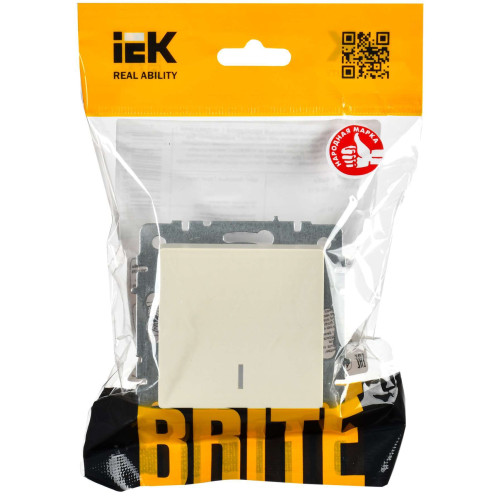 BRITE Выключатель 1-клавишный проходной с индикацией 10А ВС10-1-7-БрКр бежевый IEK