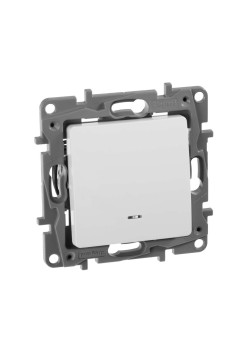 ETIKA Выключатель 1-клавишный проходной с подсветкой/индикацией 10А безвинтовое крепление белый