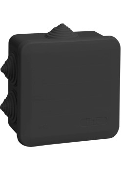 Коробка распаячная КМ41255 для открытой проводки с защелкивающейся крышкой безгалогенная (HF) 100х100х50мм IP44 6 гермовводов черная (RAL 9005) IEK