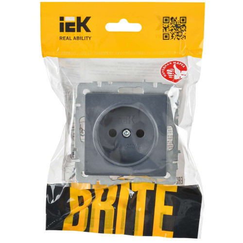 BRITE Розетка 1-местная без заземления с защитными шторками 10А РСш10-2-БрМ маренго IEK
