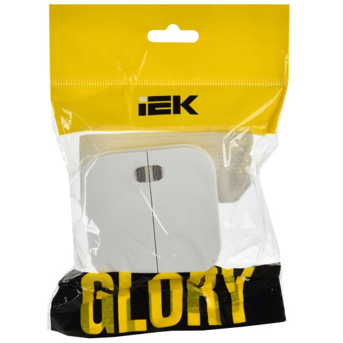 GLORY Выключатель 2-клавишный для открытой установки с индикацией 10А ВС20-2-1-ХБм белый матовый IEK