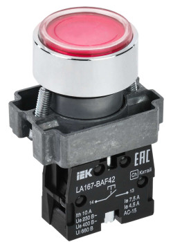 Кнопка управления LA167-BAF42 d=22мм 1NC красная IEK