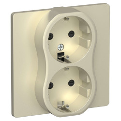 FLITE Розетка 2-местная с заземлением с защитными шторками безвинтовое крепление 16А РСш12-1-К-ФлШ шампань IEK