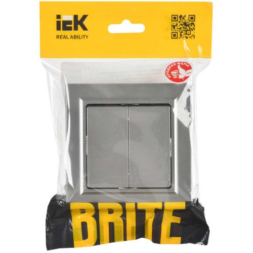 BRITE Выключатель 2-клавишный 10А в сборе ВСР10-2-0-БрС сталь IEK