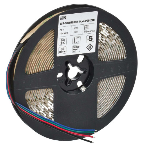 Лента светодиодная 5м LSR-5050RGB60-14,4-IP20-24В IEK