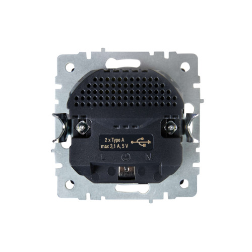 BRITE Розетка 1-местная с заземлением с защитными шторками 16А с USB A+A 5В 3,1А РЮш10-2-БрЖ жемчуг IEK