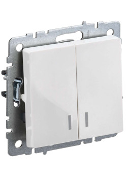 BRITE Выключатель 2-клавишный с индикацией 10А ВС10-2-1-БрБ белый IEK