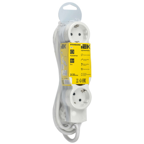 STANDARD Удлинитель У04 4 места 2P+PE 3м 3х1,5мм2 16А белый IEK
