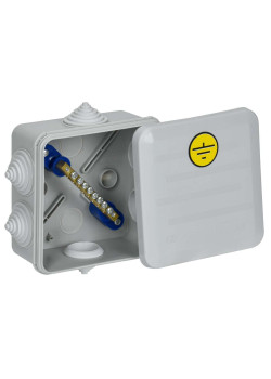 Коробка уравнивания потенциалов КУП КМ41361 с защелкивающейся крышкой безгалогенная (HF) 100х100х50мм IP44 6 гермовводов (RAL 7035) IEK