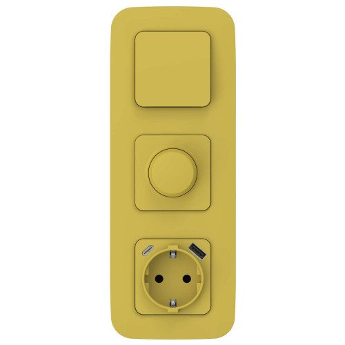 FLITE Розетка 1-местная с заземлением с защитными шторками 16А с USB A+C 20Вт безвинтовое крепление РСЮшс11-1-ФлЖК желтый карри IEK
