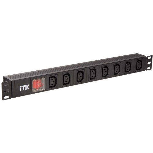 ITK PDU 8 розеток C13 с LED выключателем,1U, вх. С14, без шнура, алюминиевый профиль