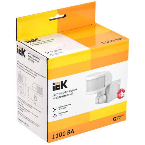 Датчик движения ДД-018В 1100Вт 270град 12м IP44 белый IEK