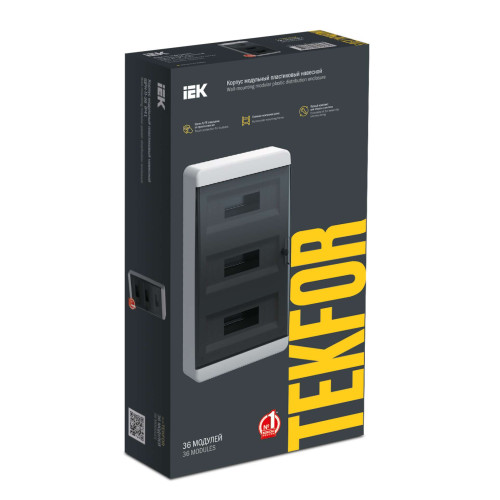 TEKFOR Корпус пластиковый ЩРН-П-36 IP41 черная прозрачная дверь IEK