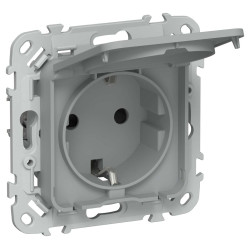 FLITE Розетка с заземлением с защитными шторками и крышкой 16А IP44 РСшкр11-0-44-ФлС серый IEK