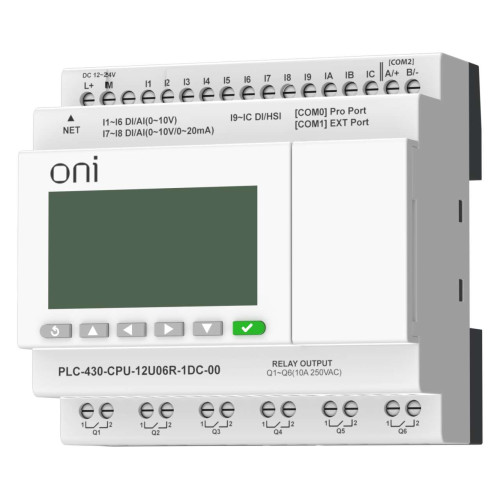 ПЛК 430 Модуль ЦПУ 4 DI 6 UI (0-10 В/DI) 2 UI (0-10 В/0-20 мА/DI) 6 RO 24В DC с Ethernet портом с экраном ONI