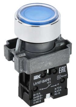 Кнопка управления LA167-BAF61 d=22мм 1NO синяя IEK