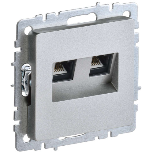 BRITE Розетка компьютерная двойная RJ45 кат.5E РК10-2-БрА алюминий IEK