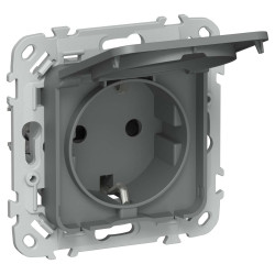 FLITE Розетка с заземлением с защитными шторками и крышкой 16А IP44 РСшкр11-0-44-ФлМА мокрый асфальт IEK