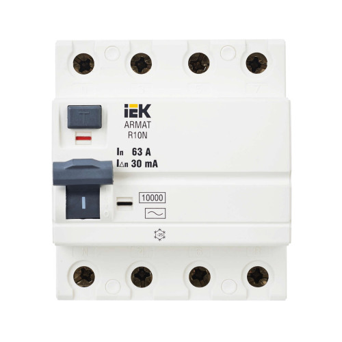 ARMAT Выключатель дифференциального тока R10N 4P 63А 30мА тип AC IEK
